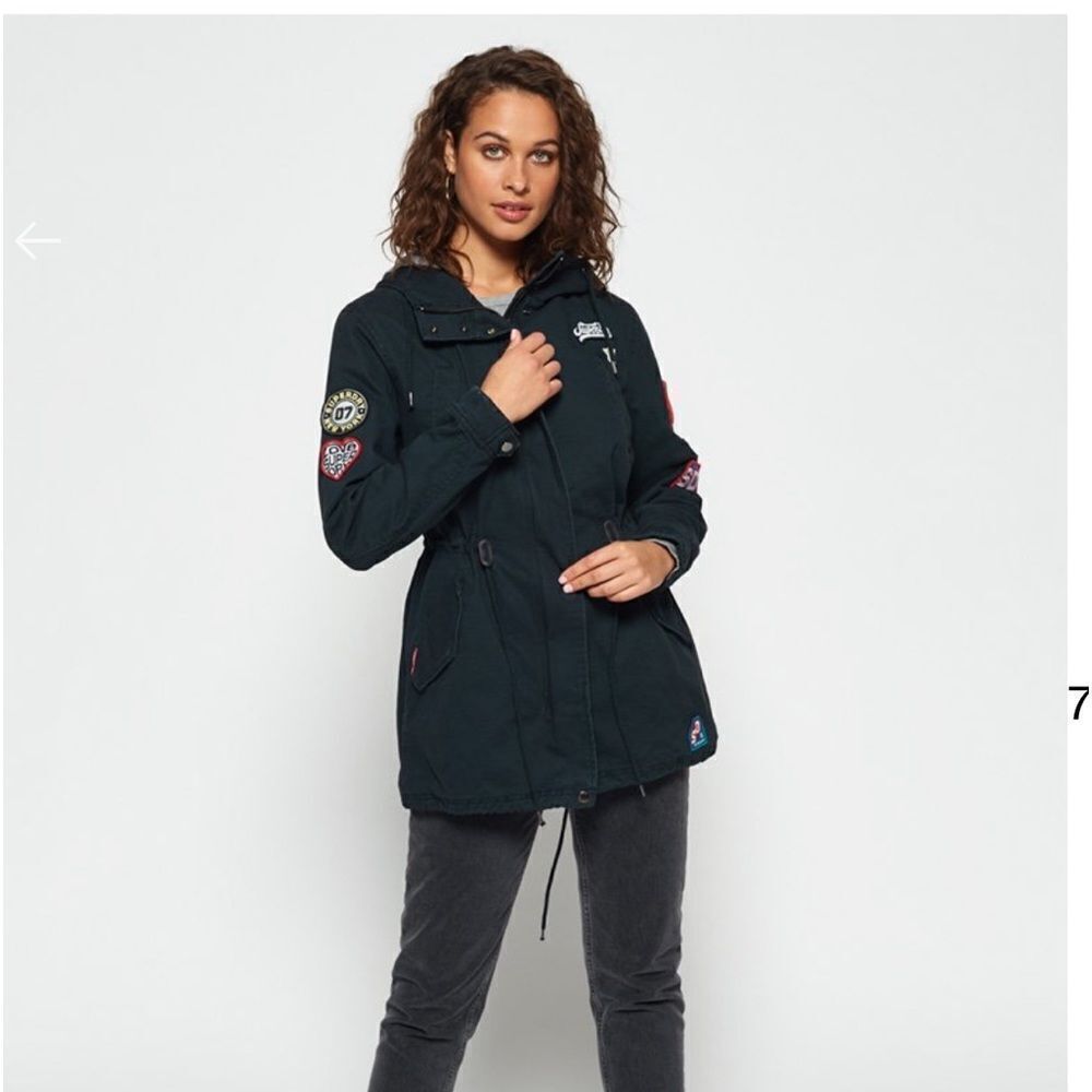 SUPERDRY Pacific Patch Parka Hooded Jacket Black, full zip size‎ US 8/ Medium